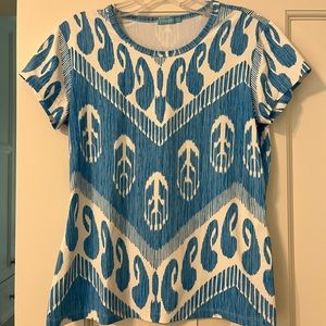 J McLaughlin Ikat Blue and White Top, Size S